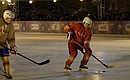 At a Night Hockey League friendly match.