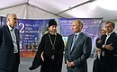 After the play Griffin, Vladimir Putin had a tour around the Tauric Chersonese State Museum and Reserve. From the left: Governor of the Republic of Crimea Sergei Aksyonov, Metropolitan Tikhon of Pskov and Porkhov and Minister of Culture Vladimir Medinsky.