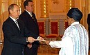 President Putin receiving the credentials of Ambassador of Mauritania Mohamed Mahmoud Uld Dahi.