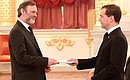 Presentation by foreign ambassadors of their letters of credence. Dmitry Medvedev receives a letter of credence from Ambassador of the United Kingdom of Great Britain and Northern Ireland Timothy Barrow.
