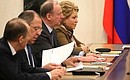 Before the meeting with permanent members of the Security Council: (from right) Federation Council Speaker Valentina Matviyenko, Security Council Secretary Nikolai Patrushev, Foreign Minister Sergei Lavrov and Director of the Federal Security Service Alexander Bortnikov.