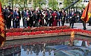 Together with the heads of foreign states and governments, Vladimir Putin paid tribute to those who were killed in the Great Patriotic War by laying flowers at the Tomb of the Unknown Soldier in the Alexander Garden.