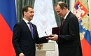 Ceremony for presenting state decorations. Fedor Dobronravov, actor at the Moscow Academic Satire Theatre, received the title National Artist of the Russian Federation.