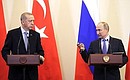 Press statement following Russian-Turkish talks. With President of Turkey Erdogan Recep Tayyip. Photo: TASS