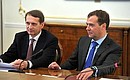 At a Security Council meeting. Speaker of the State Duma Sergei Naryshkin and Prime Minister Dmitry Medvedev.