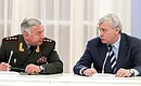 Chief of the General Staff of the Russian Armed Forces and First Deputy Defence Minister Nikolai Makarov and St Petersburg Mayor Georgy Poltavchenko before the Security Council meeting.