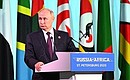 Following the second Russia-Africa Summit Vladimir Putin and Chairperson of the African Union and President of the Union of the Comoros Azali Assoumani made statements for the media. Photo: Pavel Bednyakov, RIA Novosti