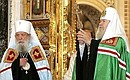 At the ceremonial signing of the Act on Canonical Communion of the Russian Orthodox Church and the Russian Orthodox Church Abroad. Metropolitan Laurus and Aleksei II.