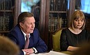 Chief of Staff of the Presidential Executive Office Sergei Ivanov and Director of the Land of the Leopard National Park Tatyana Baranovskaya at the Supervisory Board meeting of Far Eastern Leopards organisation.