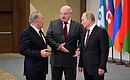 With President of Kazakhstan Nursultan Nazarbayev (left) and President of Belarus Alexander Lukashenko before the meeting of the Commonwealth of Independent States Council of Heads of State.
