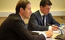 Before the meeting on stable development of single-industry towns. Industry and Trade Minister Denis Manturov.