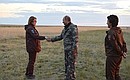 During the visit to the Orenburgsky state nature reserve. With Head of the Przewalski’s Horse Reintroduction Centre Tatyana Zharkikh (left) and Director of the Orenburgsky and Shaitan-Tau state nature reserves Rafilya Bakirova.