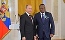 Presentation of Russian state decorations to foreign citizens. Jean-Claude Gakosso, minister of Foreign Affairs and Cooperation of the Republic of the Congo, was awarded the Pushkin Medal.