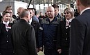 Talking with personnel at the train service depot of the Moscow Kievskaya station.