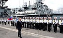 During visit to large anti-submarine ship Vice Admiral Kulakov.