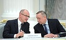 First Deputy Chief of Staff of the Presidential Executive Office Sergei Kiriyenko and Governor of St Petersburg Alexander Beglov before the meeting with elected governors.