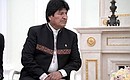 Президент Многонационального Государства Боливия Эво Моралес. На российско-боливийских переговорах в Кремле.