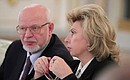 Meeting of the Council for Civil Society and Human Rights. Chairman of the Council for Civil Society and Human Rights Mikhail Fedotov and Human Rights Commissioner Tatiana Moskalkova.