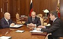 Встреча с президентом Чеченской Республики Алу Алхановым и мэром Москвы Юрием Лужковым.