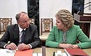 Federation Council Speaker Valentina Matviyenko and Security Council Secretary Nikolai Patrushev before the meeting with permanent members of the Security Council.