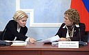Before the State Council Presidium meeting on family, motherhood and childhood policy. Federation Council Speaker Valentina Matviyenko (right) and Deputy Prime Minister Olga Golodets.