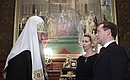 Дмитрий и Светлана Медведевы поздравили Патриарха Московского и всея Руси Кирилла с Днём интронизации.