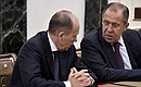 Head of the Federal Security Service Alexander Bortnikov (left) and Foreign Minister Sergei Lavrov at a meeting with permanent members of Security Council.