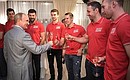 Meeting with players of the all-star ice-hockey match held in Sochi as part of a charity event.