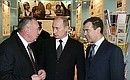 At the exhibition \'Development of school, pre-school and extra-curricular education in Rostov Region\'. With First Deputy Prime Minister Dmitry Medvedev (right) and Governor of Rostov Region Vladimir Chub.