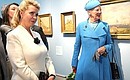 With Queen Margrethe II of Denmark at exhibition of Danish artists at the Pushkin State Museum of Fine Arts.