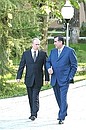 President Putin with Tajik President Emomali Rakhmonov before expanded Russian-Tajik talks.