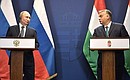 At the news conference following Russian-Hungarian talks. With Prime Minister of Hungary Viktor Orban.