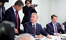 Deputy Prime Minister Dmitry Kozak (left), Moscow Mayor Sergei Sobyanin and Voronezh Region Governor Alexei Gordeyev (right) before the meeting of the State Council Presidium on comprehensive development of passenger transportation in the regions of the Russian Federation.