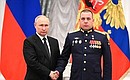Ceremony for presenting state decorations. Junior Lieutenant Sergei Pyatin awarded the title Hero of the Russian Federation. Photo: Aleksey Maishev, RIA Novosti
