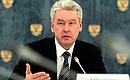 Moscow Mayor Sergei Sobyanin at a meeting on developing an international financial centre in Russia.