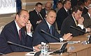 President Putin with French President Jacques Chirac and German Federal Chancellor Gerhard Schroeder (right) at the international conference “Peace, Security, International Law: A Glance into the Future”.