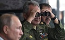Watching the main phase of the Centre 2019 strategic command-and-staff exercises. Defence Minister of Russia Sergei Shoigu.