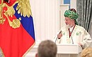 Ceremony for presenting state decorations. The Order for Services to the Fatherland III degree was awarded to Talgat Tadzhuddin, Chairman of the Central Spiritual Directorate of Muslims of Russia.