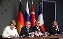 Пресс-конференция по итогам встречи лидеров России, Турции, Германии и Франции.