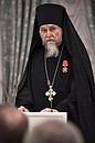 Presentation of state decorations. Archimandrite Tikhon, head of The Holy Dormition Pskovo-Pechersky Monastery, is awarded the Order of Alexander Nevsky.
