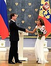 Presenting Russian state decorations to foreign citizens. Ballerina Amadore Sonya Ester Amelio (Mexico) received the Pushkin Medal.