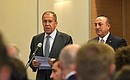Press statements following Russian-Turkish talks. Russian Foreign Minister Sergei Lavrov read out the text of the memorandum of understanding between the Russian Federation and the Republic of Turkey.