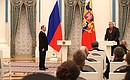 President of the Russian Academy of Sciences Vladimir Fortov is awarded the Order for Services to the Fatherland II degree.