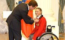 Ceremony presenting state decorations to medal winners at the X Paralympic Games in Vancouver. Maria Iovleva, who won one gold and one silver medal, was awarded the Order of Honour.