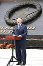 President of Belarus Alexander Lukashenko speaks at the ceremony to unveil the Rzhev Memorial to the Soviet Soldier.