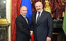 With President of Belarus Alexander Lukashenko before a meeting of the Supreme Eurasian Economic Council.