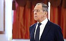 Foreign Minister of Russia Sergei Lavrov during the ceremony for presenting letters of credence.