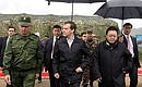 Дмитрий Медведев и Президент Монголии Цахиагийн Элбэгдорж посетили место проведения совместных военных учений «Дархан-2» под Улан-Батором.