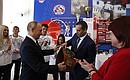 Visit to the International Boxing Centre at Luzhniki. International Boxing Association President Umar Kremlyov presented the National Leader boxing belt to the President.