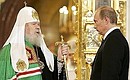 At the ceremonial signing of the Act on Canonical Communion of the Russian Orthodox Church and the Russian Orthodox Church Abroad. With Patriarch of Moscow and all-Russia Aleksei II.